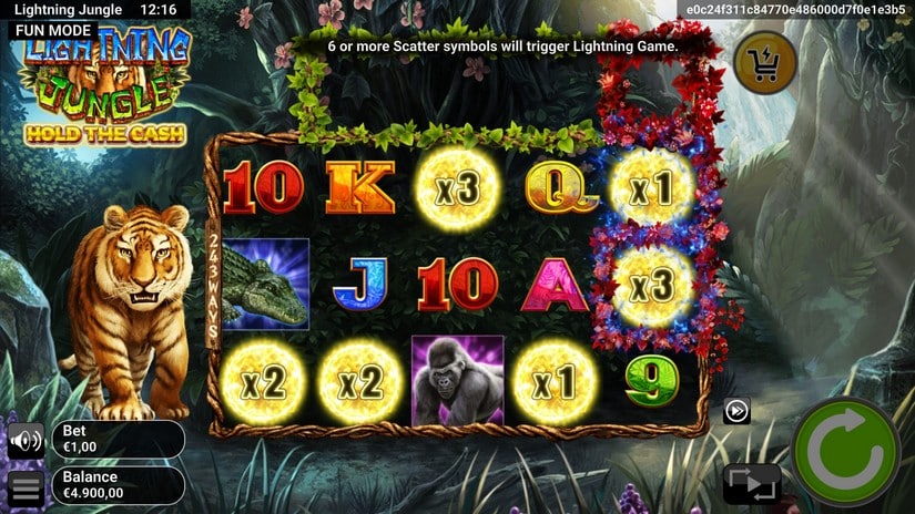 Screenshot videoslot slotmachine Lightning Jungle