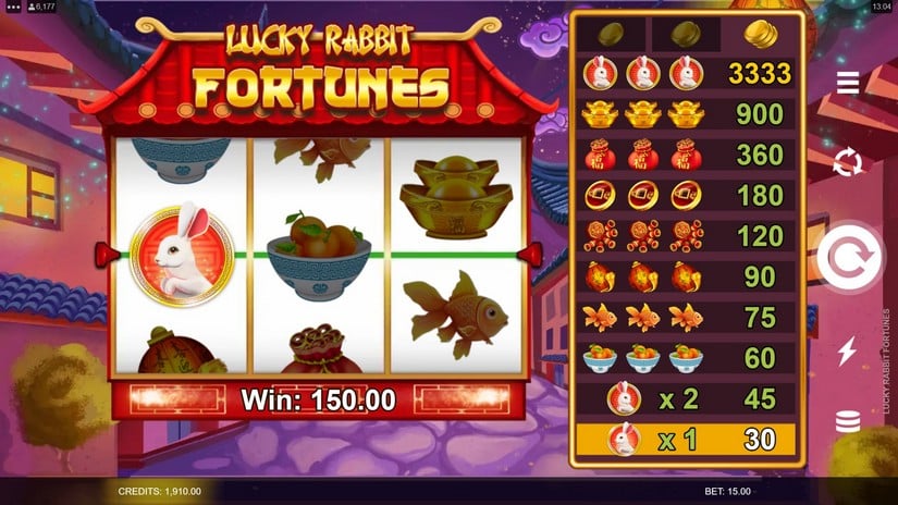 Screenshot videoslot slotmachine Lucky Rabbit Fortunes