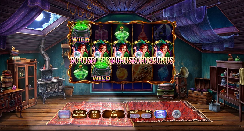 Screenshot videoslot slotmachine Myrtle the Witch