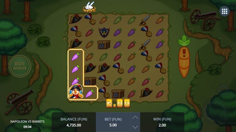 Screenshot videoslot slotmachine Napoleon vs Rabbits