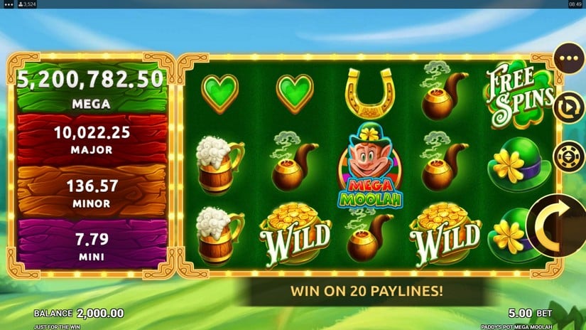 Screenshot videoslot Paddy’s Pot Mega Moolah