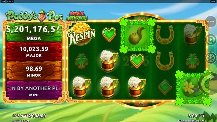 Screenshot videoslot slotmachine Paddy’s Pot Mega Moolah