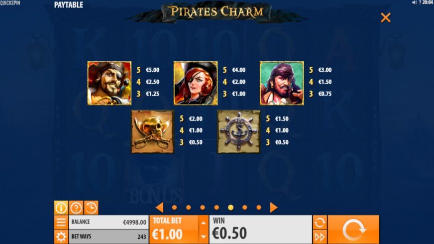 Screenshot videoslot slotmachine Pirate’s Charm