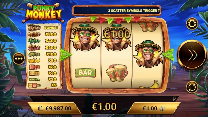 Screenshot videoslot slotmachine Punky Monkey