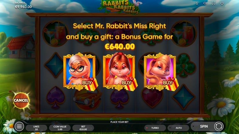 Screenshot videoslot slotmachine Rabbits, Rabbits, Rabbits!