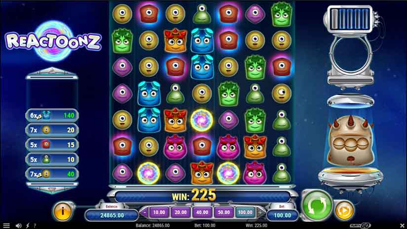 Screenshot videoslot slotmachine Reactoonz