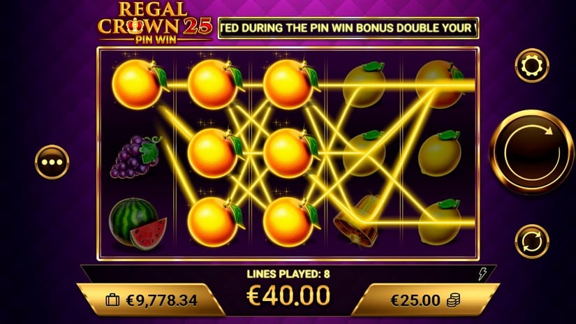 Screenshot videoslot slotmachine Regal Crown 25