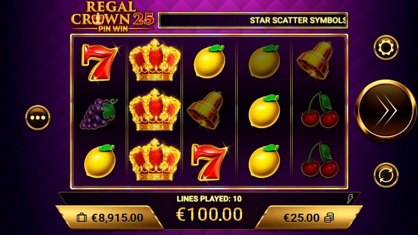 Screenshot videoslot slotmachine Regal Crown 25