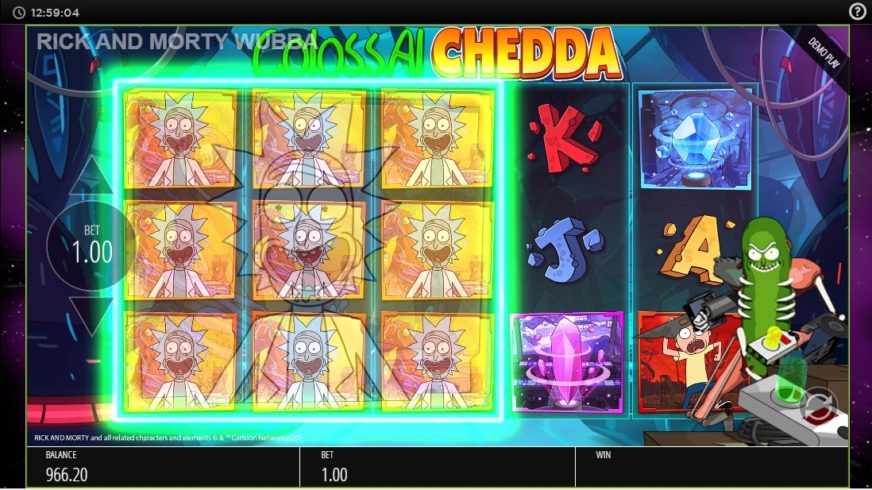 Screenshot videoslot slotmachine Rick and Morty Wubba Lubba Dub Dub