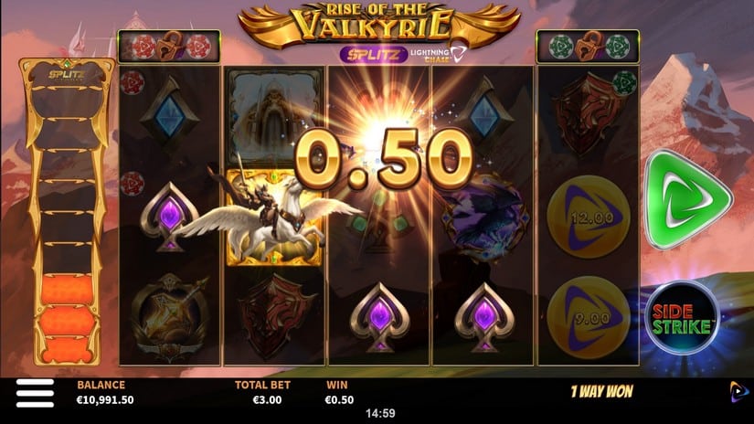 Screenshot videoslot slotmachine Rise of the Valkyrie Splitz™ Lightning Chase