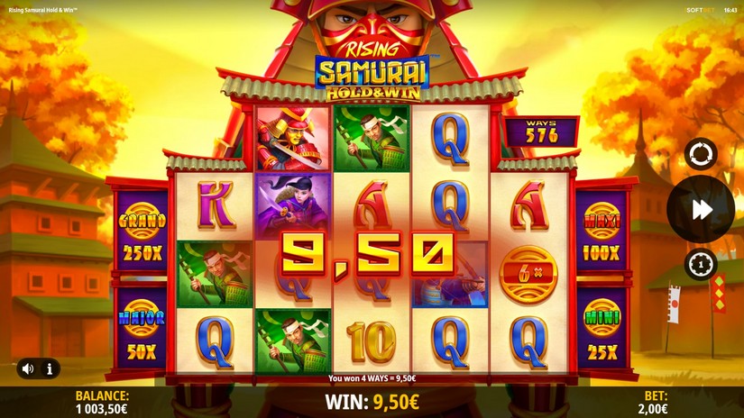 Screenshot videoslot slotmachine Rising Samurai Hold & Win