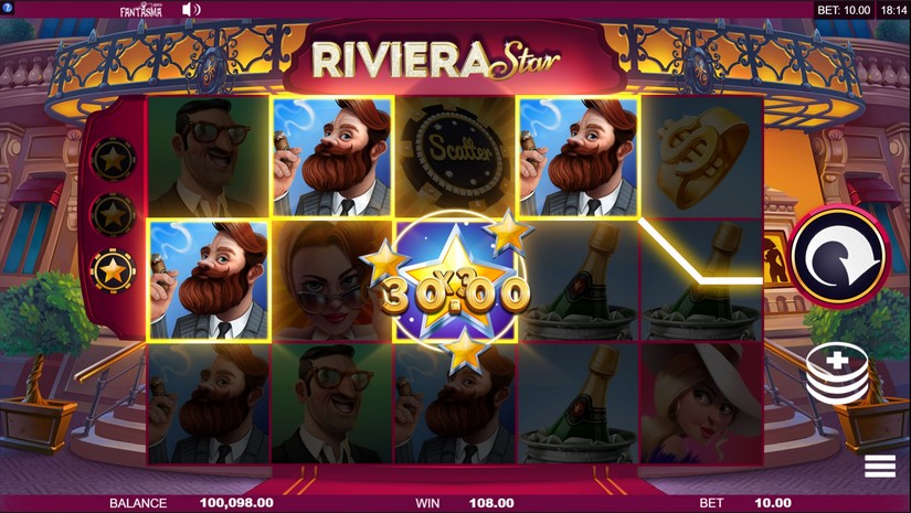 Screenshot videoslot slotmachine Riviera Star