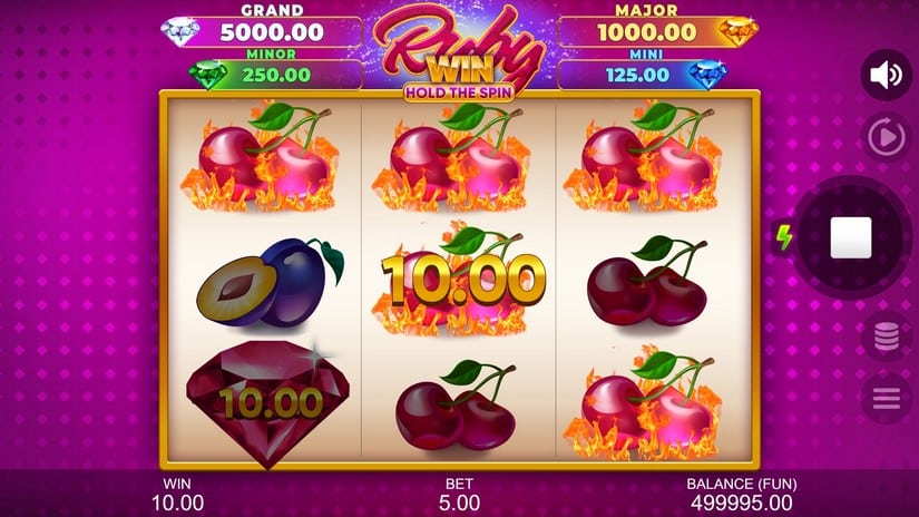 Screenshot videoslot slotmachine Ruby Win: Hold the Spin