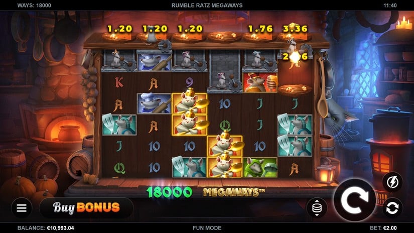 Screenshot videoslot slotmachine Rumble Ratz Megaways