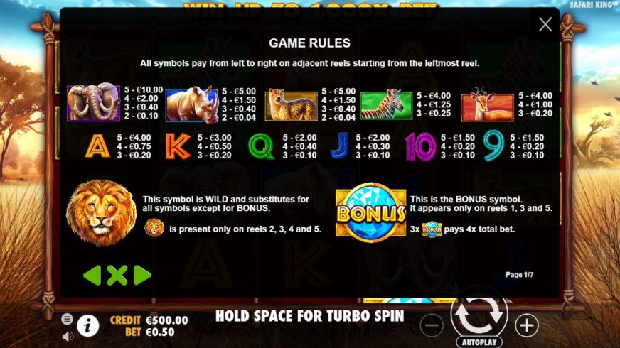 Screenshot videoslot slotmachine Safari King