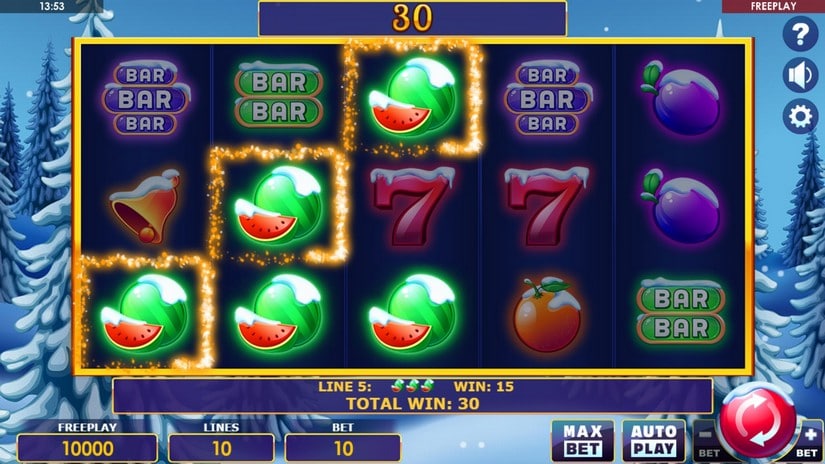 Screenshot videoslot slotmachine Santas Fruits