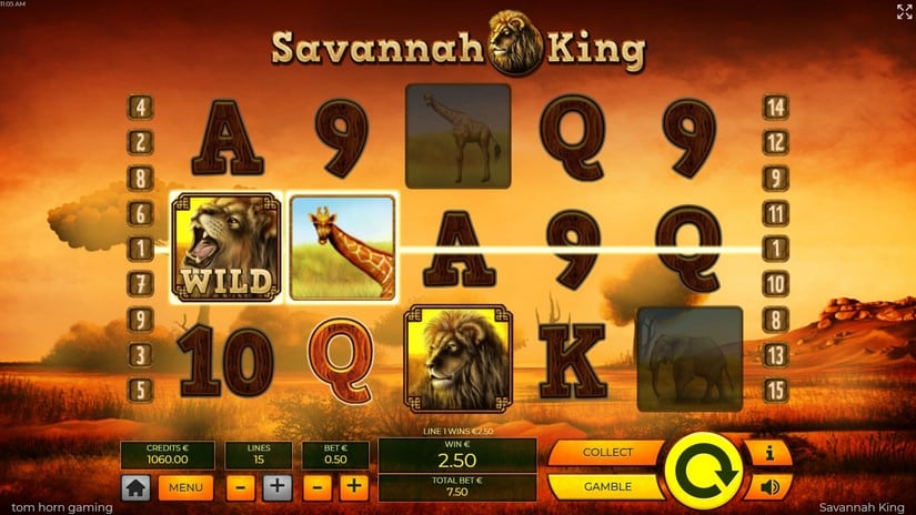 Screenshot videoslot slotmachine Savannah King