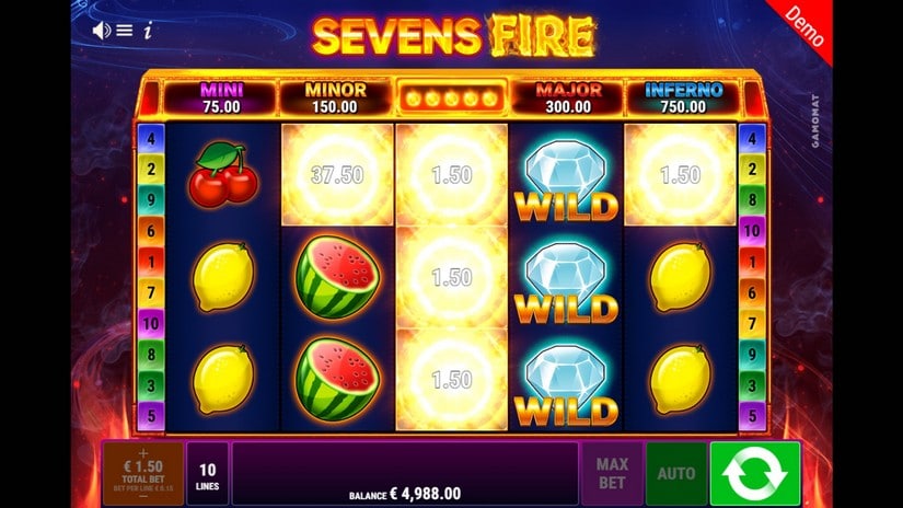 Screenshot videoslot slotmachine Sevens Fire