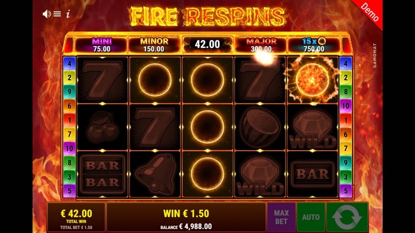 Screenshot videoslot slotmachine Sevens Fire