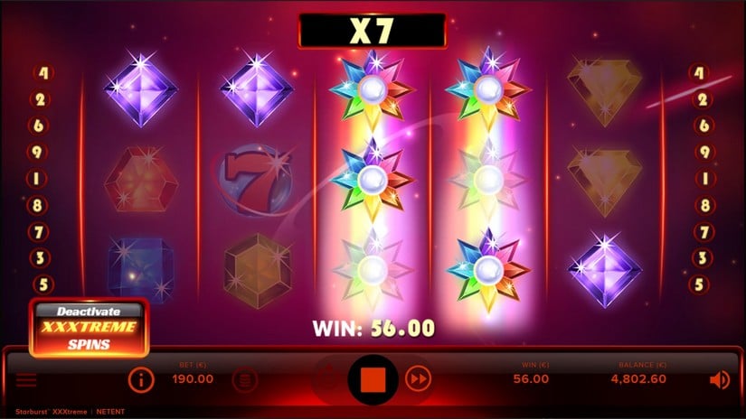 Screenshot videoslot slotmachine Starburst XXXtreme