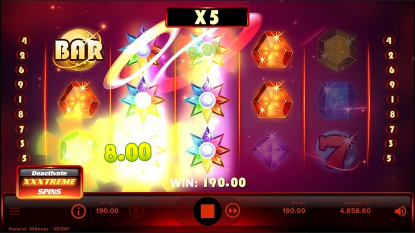 Screenshot videoslot slotmachine Starburst XXXtreme