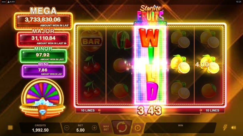 Screenshot videoslot slotmachine Starlite Fruits Mega Moolah