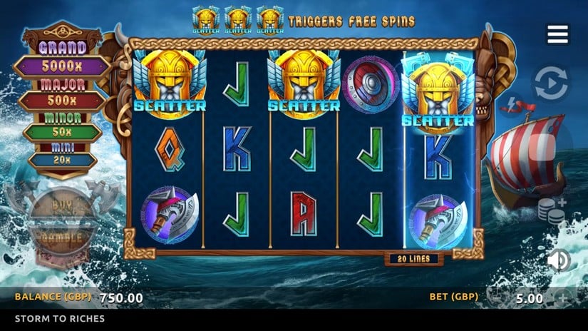 Screenshot videoslot slotmachine Storm to Riches