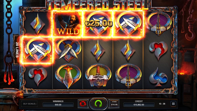 Screenshot videoslot slotmachine Tempered Steel