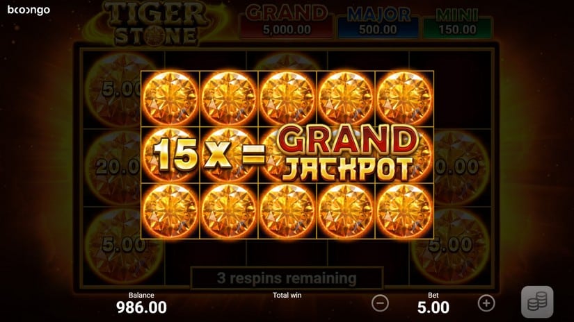 Screenshot videoslot slotmachine Tiger Stone: Hold and Win