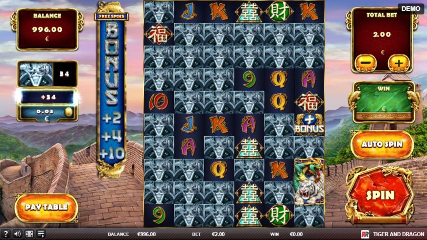 Screenshot videoslot slotmachine Tiger and Dragon