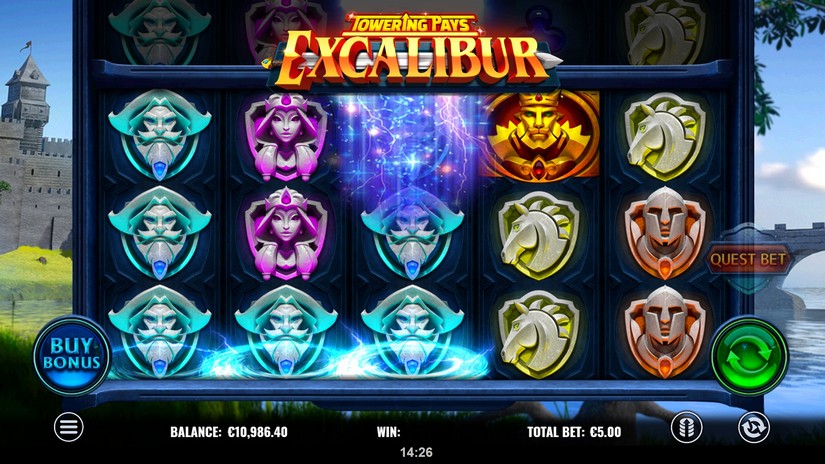 Screenshot videoslot slotmachine Towering Pays Excalibur