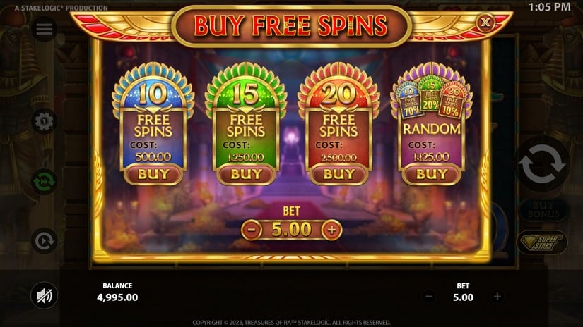 Screenshot videoslot slotmachine Treasures of Ra