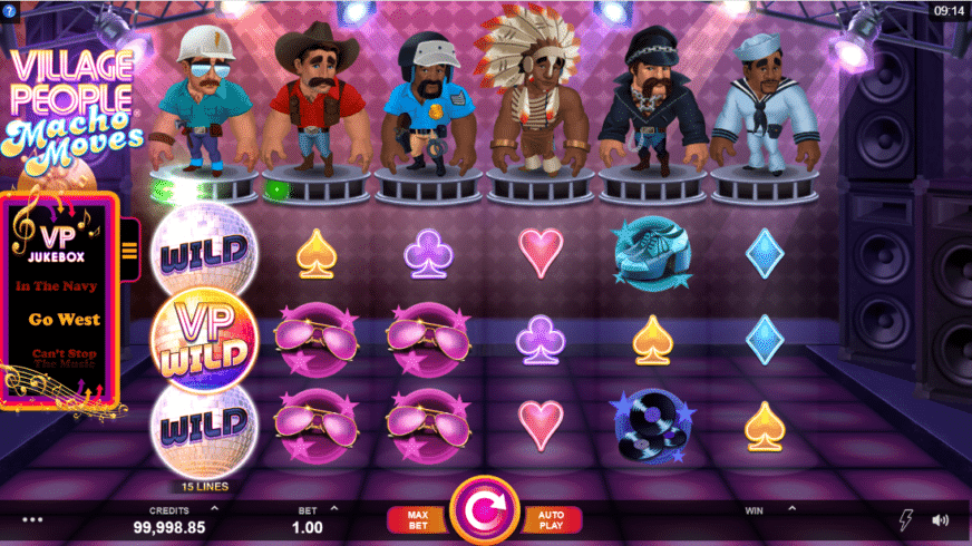 Screenshot videoslot slotmachine Village People Macho Moves