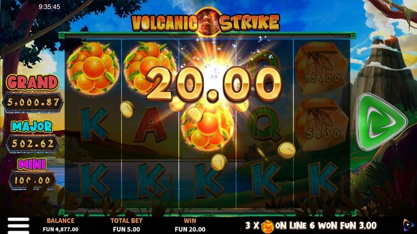 Screenshot videoslot slotmachine Volcanic Strike