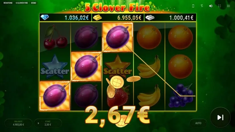 Screenshot videoslot slotmachine 5 Clover Fire