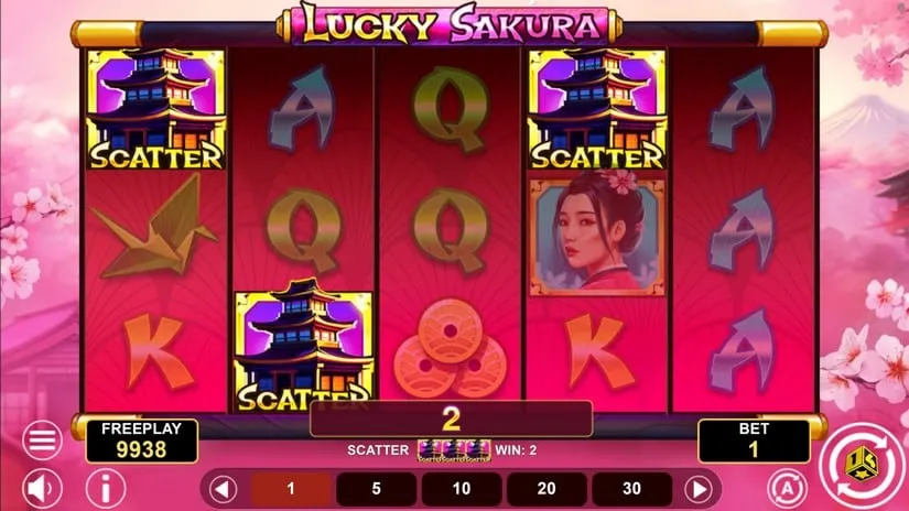 Screenshot videoslot slotmachine Lucky Sakura