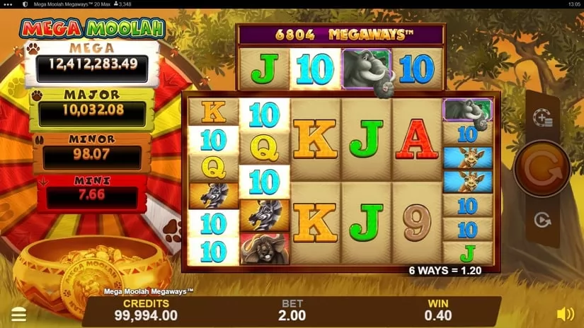 Screenshot videoslot slotmachine Mega Moolah Megaways