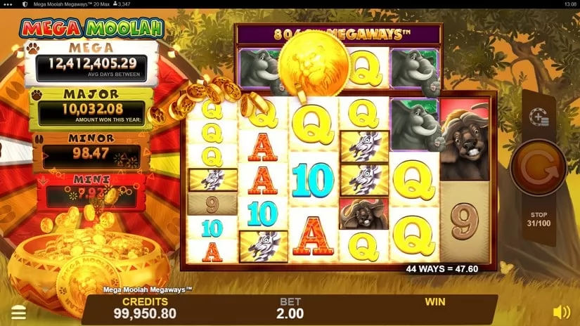 Screenshot videoslot slotmachine Mega Moolah Megaways