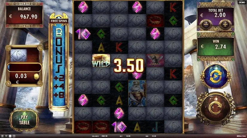 Screenshot videoslot slotmachine Million Zeus