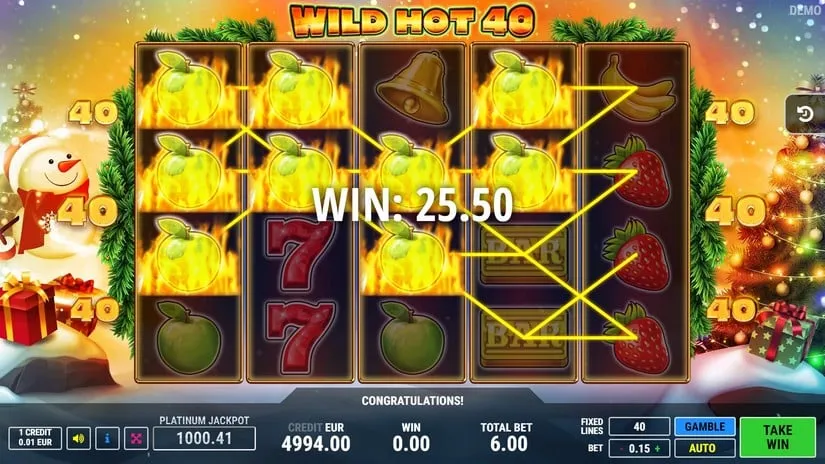 Screenshot videoslot slotmachine Wild Hot 40 Christmas