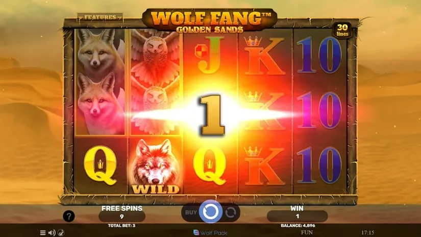 Screenshot videoslot slotmachine Wolf Fang – Golden Sands